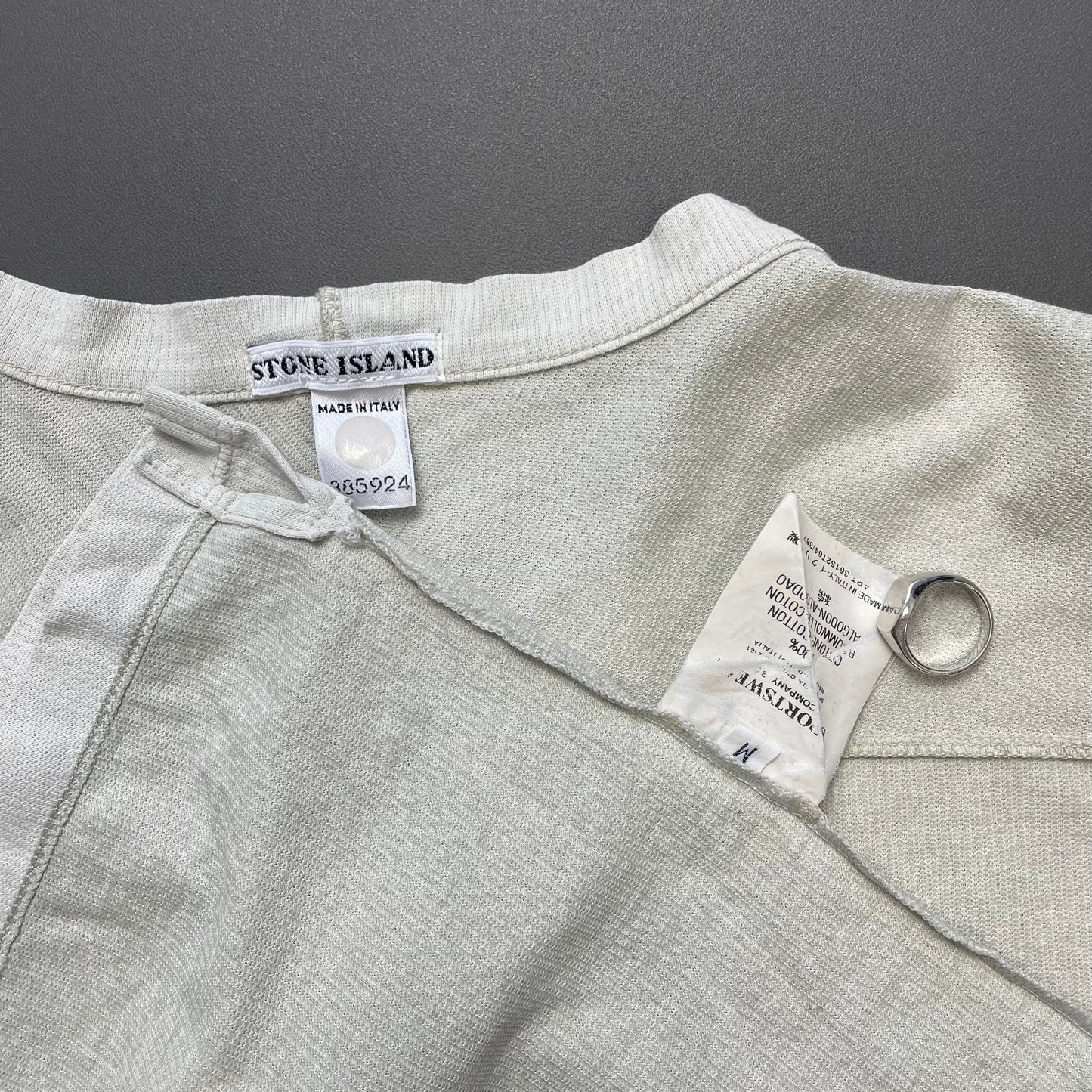 Stone Island Grey SS02 Stitch Spellout T-Shirt | Medium, Grey