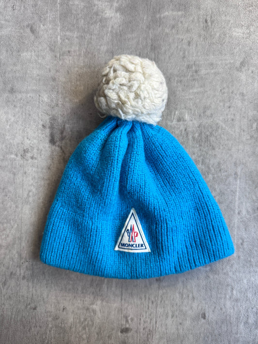 1980s Moncler Blue Wool Knit Bobble Hat
