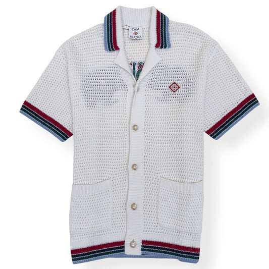 CASABLANCA CROCHET KNIT POLO SHIRT WHITE M | Medium, White
