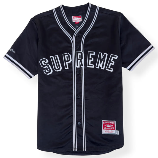 SUPREME MITCHELL & NESS SATIN BASEBALL JERSEY BLACK M | Medium, Black