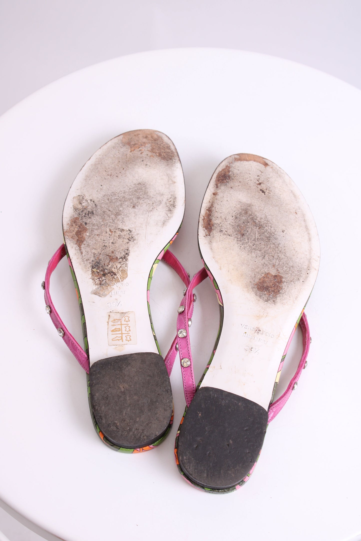 Dolce & Gabbana Crystal Detail Print Sandals Pink/ Green 39.5 | O/S, Green