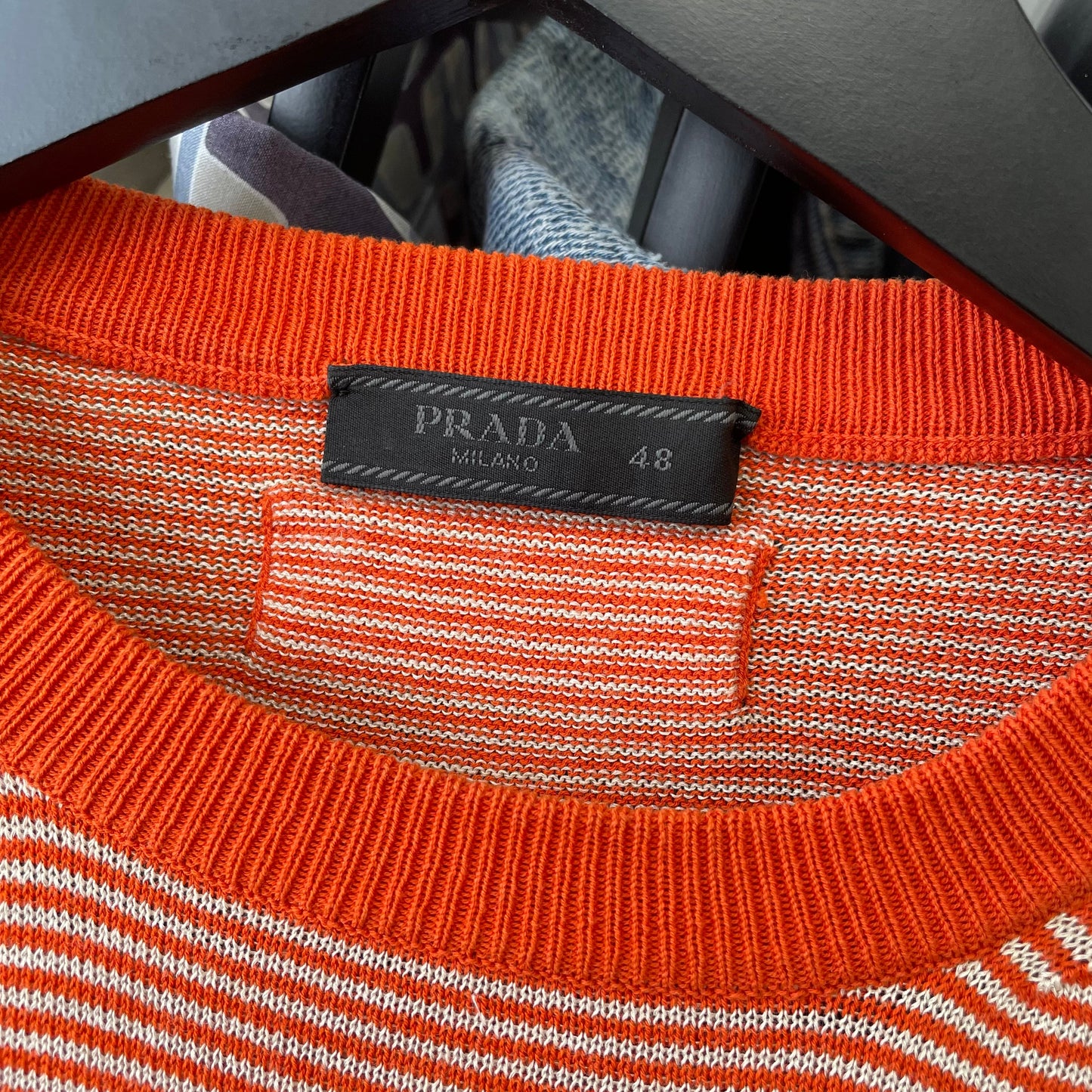Prada Orange & White Striped Knit Jumper | Medium, Orange