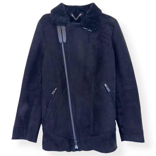 SCOTCH & SODA SHEARLING LEATHER BIKER JACKET BLACK M | Medium, Black