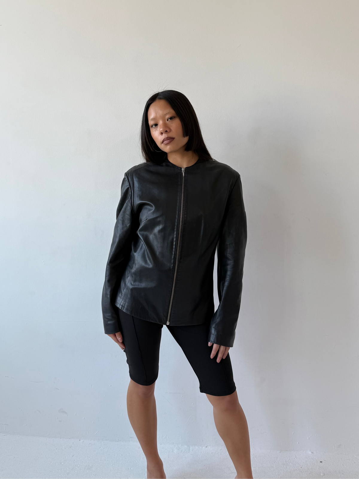 LEATHER ZIP JACKET | Large, Black