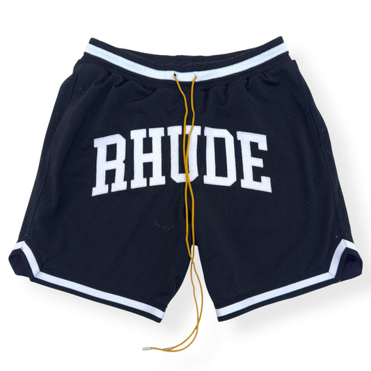 RHUDE ARCH LOGO MESH BASKETBALL SHORTS BLACK L | Large, Black