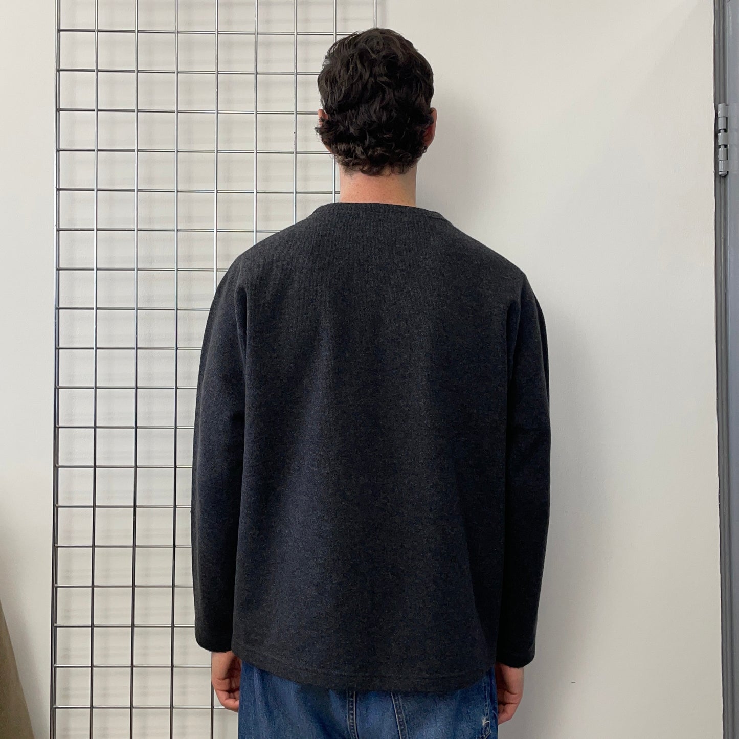 Armani Jeans Grey 90s Wool Blend Minimalistic Jumper | X-Large, Grey