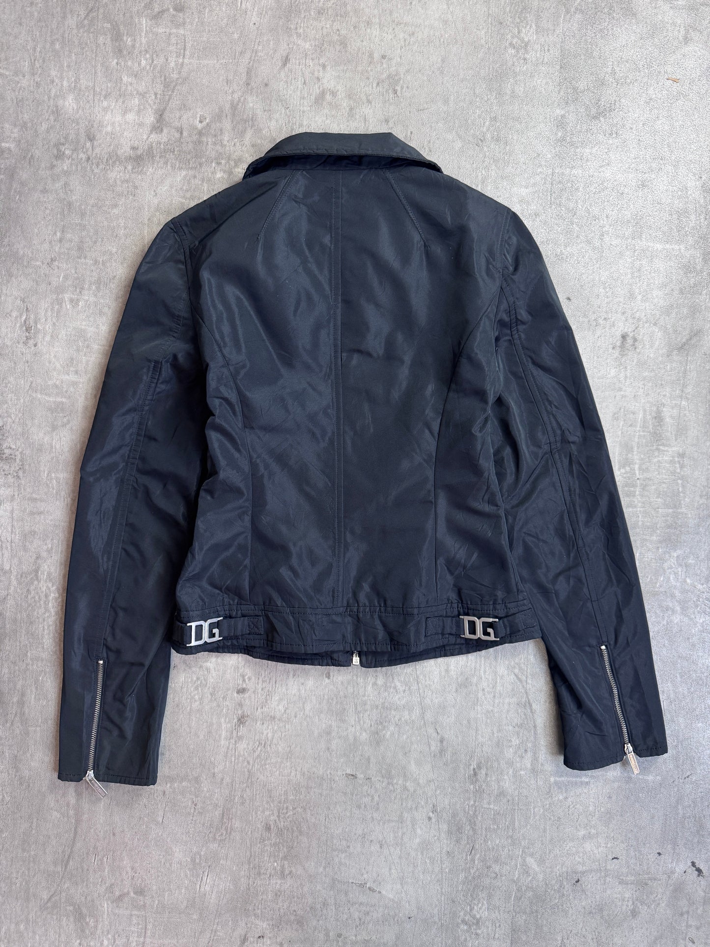 D&G Black Full Zip Leopard Print Lined Buckle Cropped Jacket