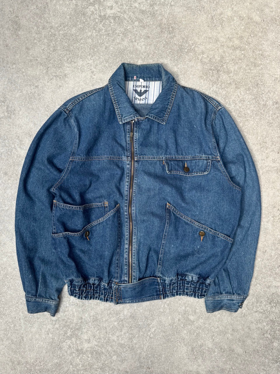 90s Emporio Armani Vintage Denim Bomber Jacket – Known Source