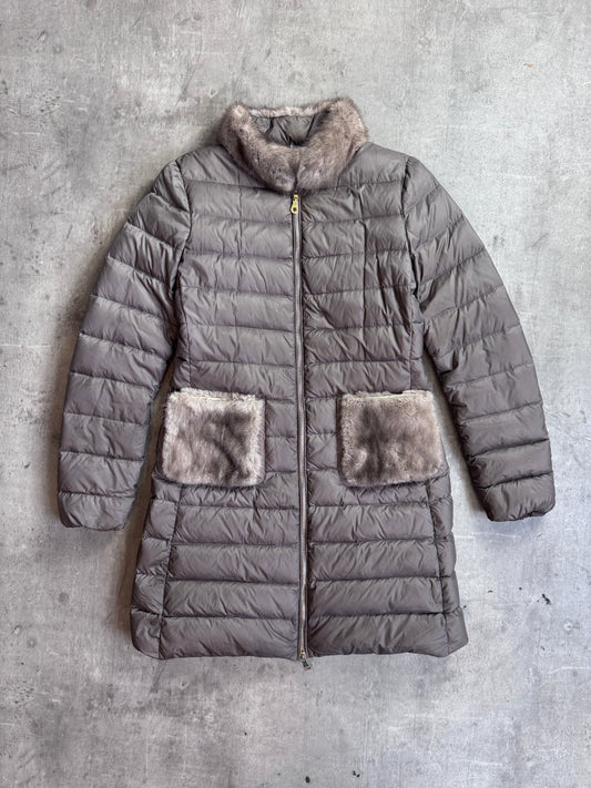 Moncler Mink Fur Detailed Grey Full Zip Puffer