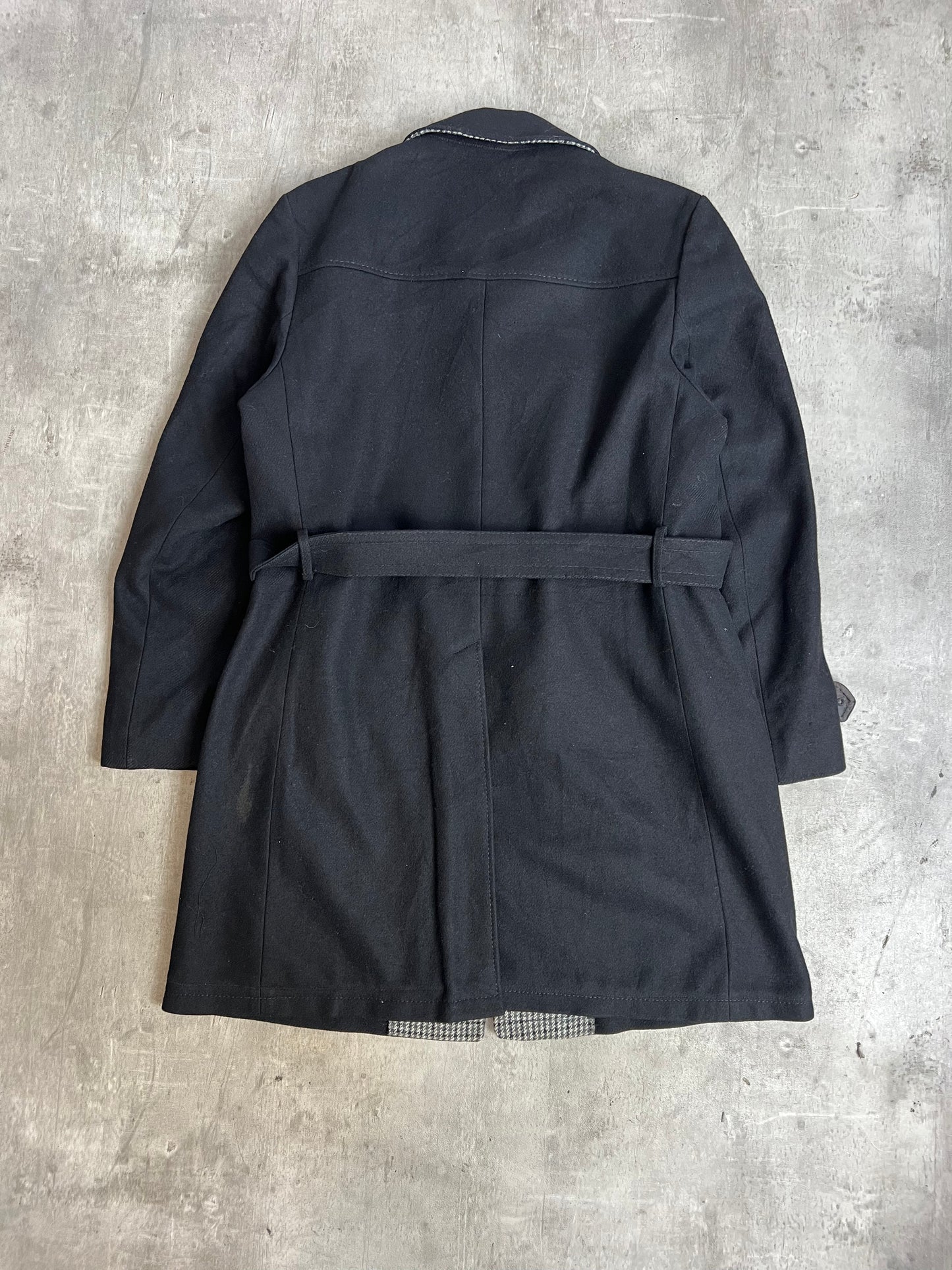 Christian Dior Houndstooth Lined Single Breasted Black Trench Coat