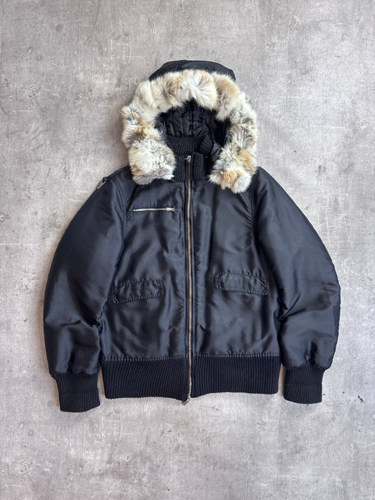 Versace Jeans Couture Rabbit Fur Lined Black Bomber Jacket