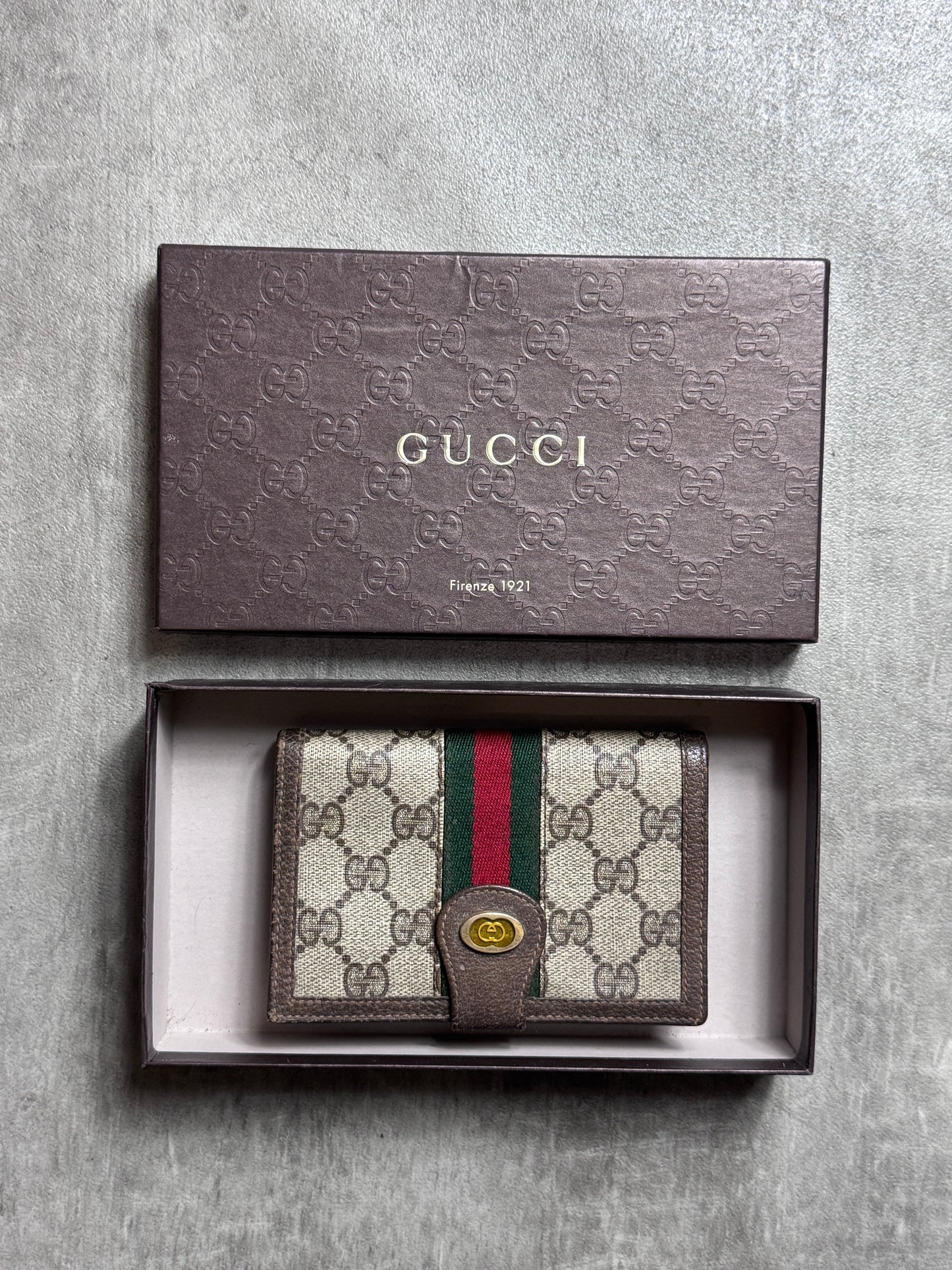 Gucci Ophidia GG monogram Canvas Wallet with Signiture Stripe