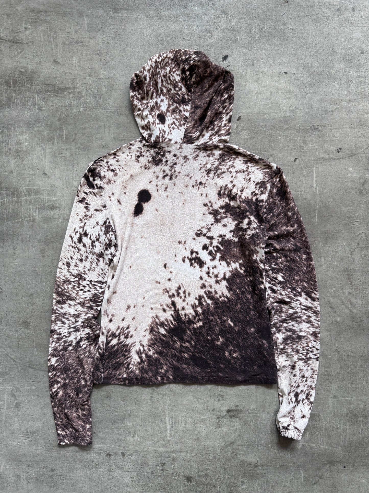 Roberto Cavalli Cowprint Hooded Lightweight LS Crop Top | Medium, Brown and White
