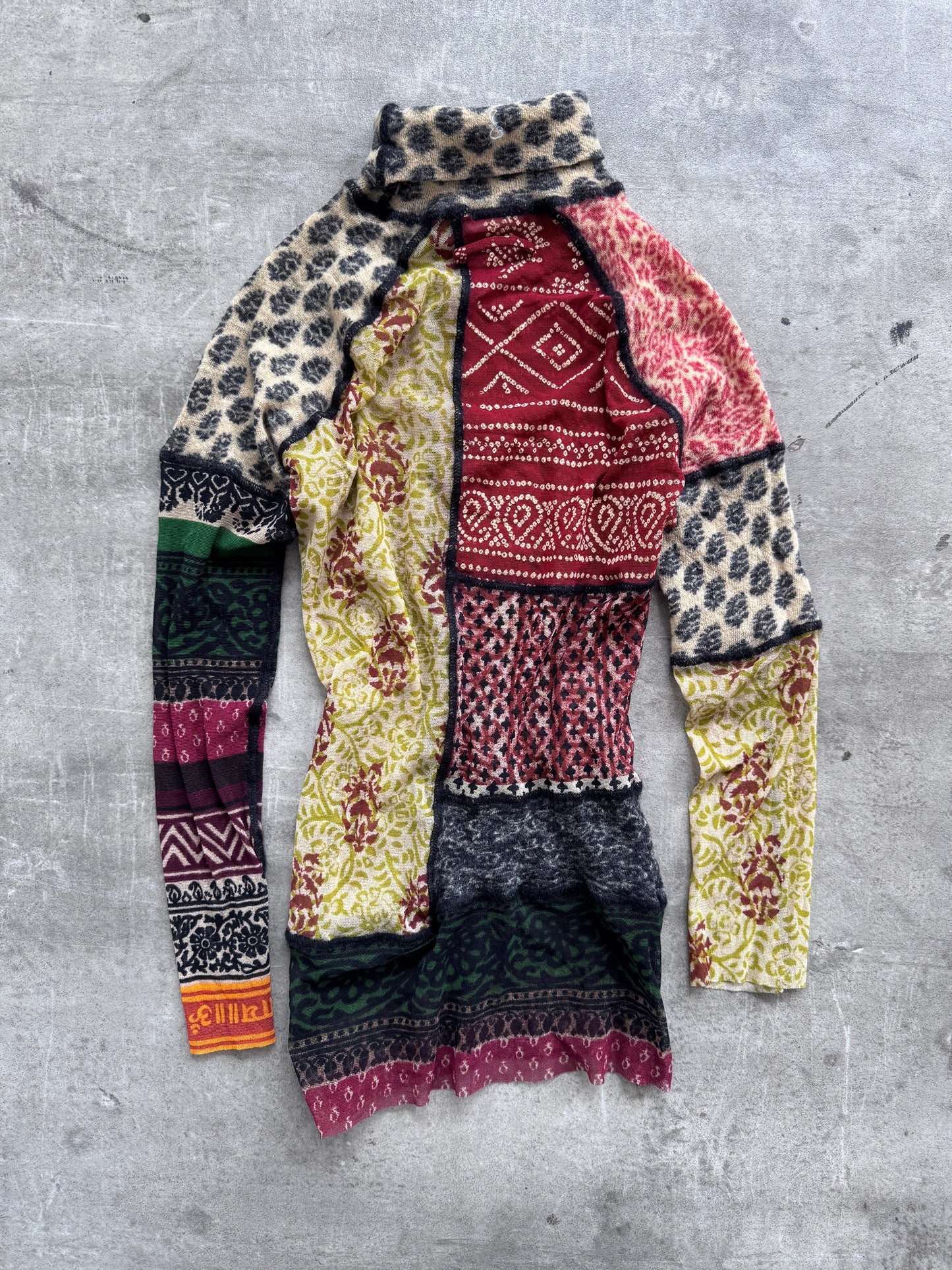 Jean-Paul Gaultier Patchwork Sheet Mock Neck LS Top | Medium, Multicoloured