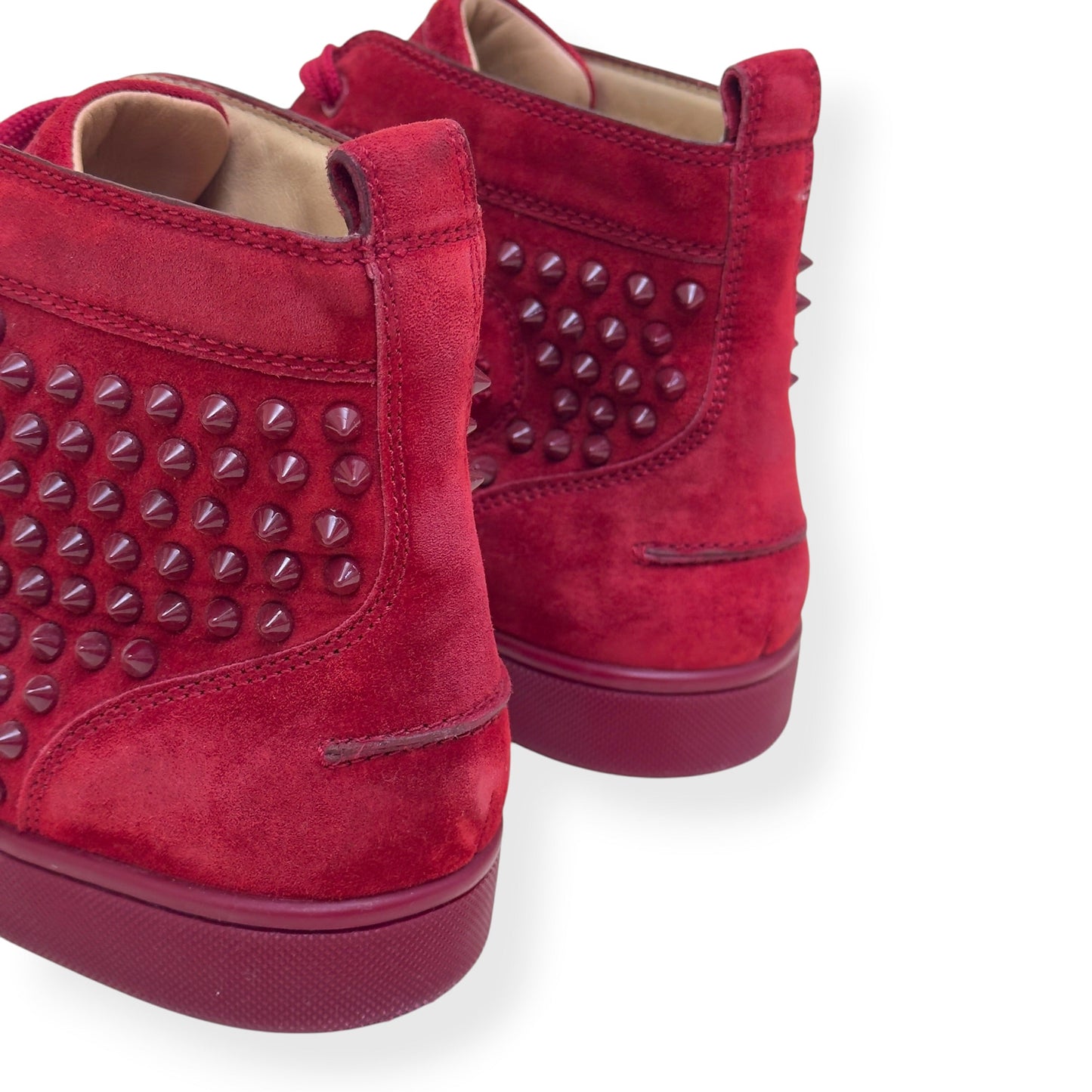 CHRISTIAN LOUBOUTIN LOUIS SPIKE SUEDE HIGH TOP SNEAKER RED 41.5 / UK7.5 | UK 7.5, Red