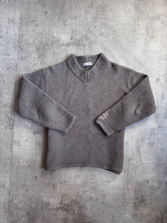 A/W 98' Stone Island Grey Lana Wool V Neck Sweater