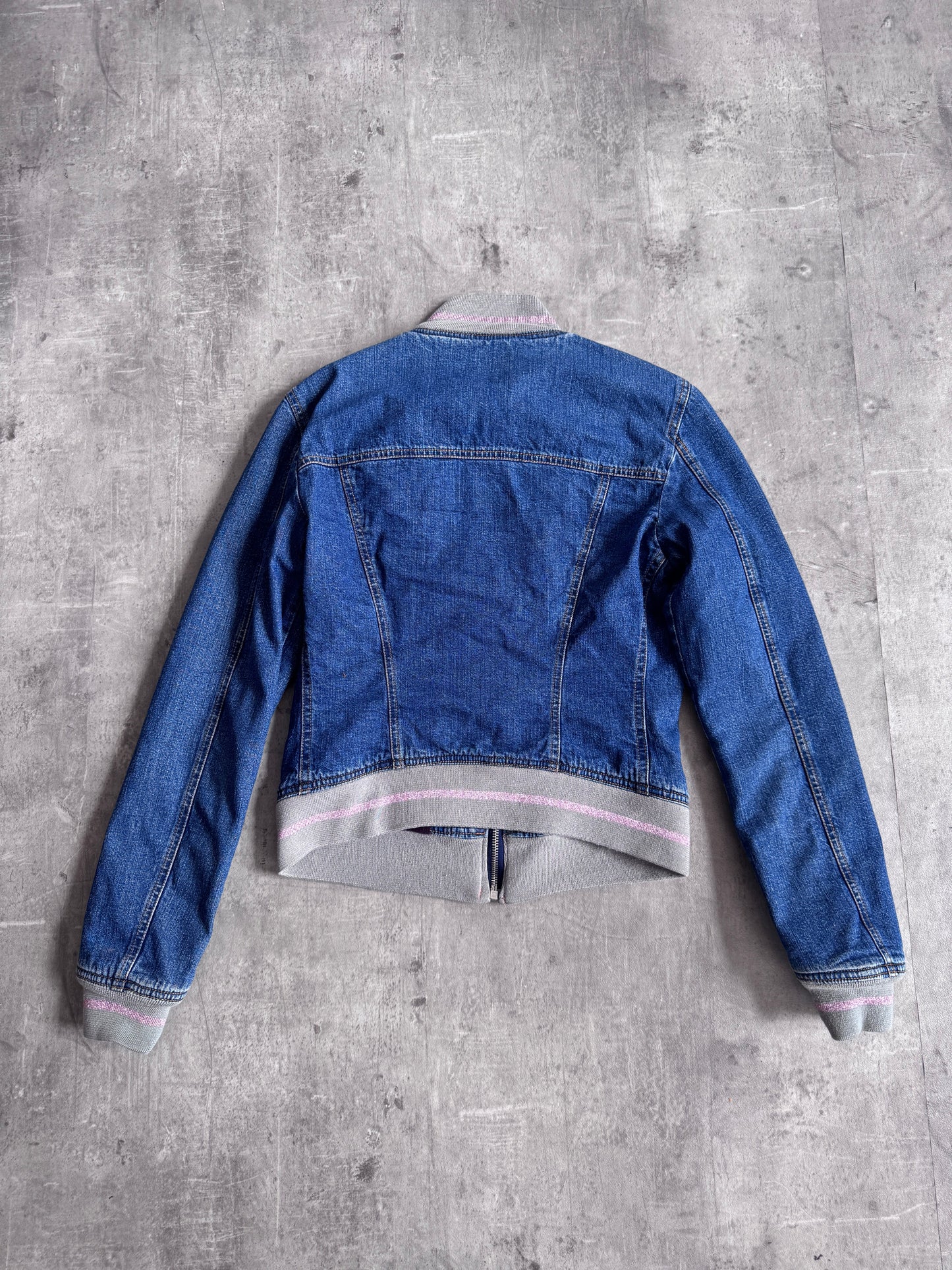 D&G Denim Varsity Style Cropped Bomber