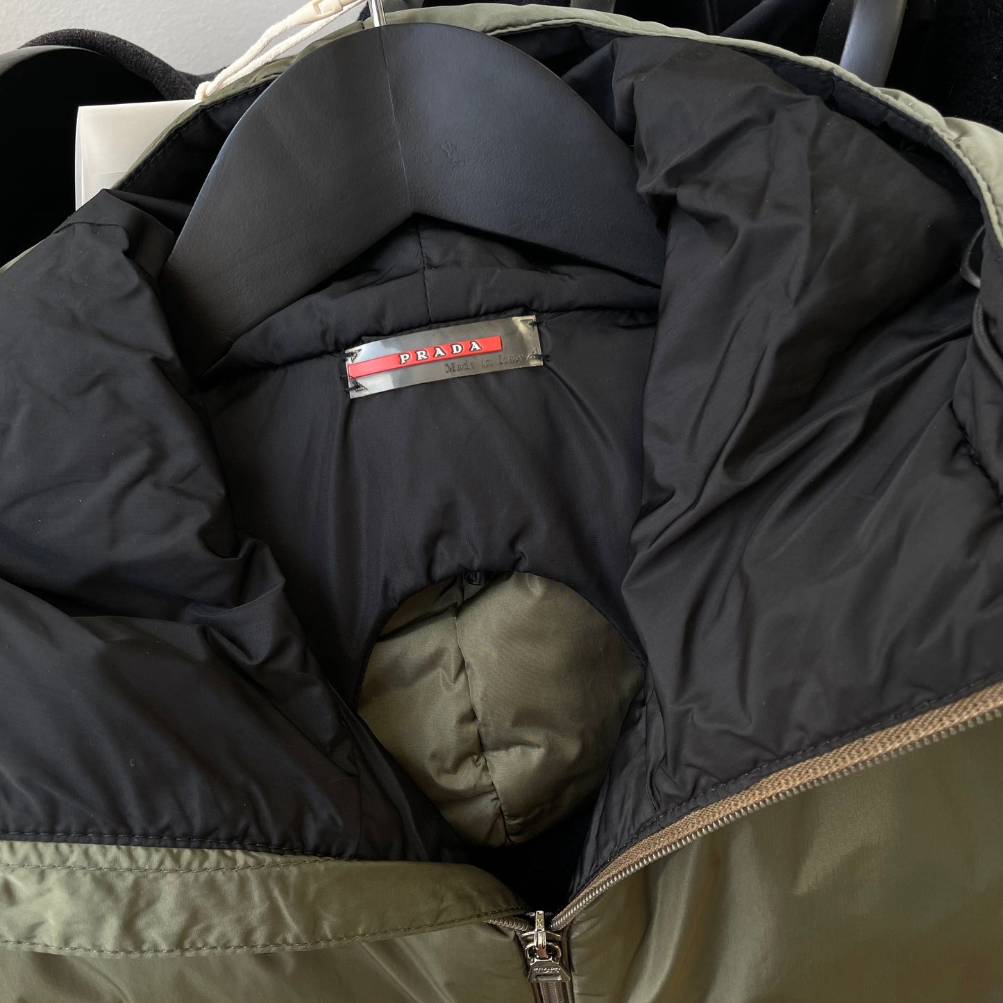 Prada Sport Khaki FW99 Runway Packable Nylon Hooded Gilet Vest | Large, Khaki