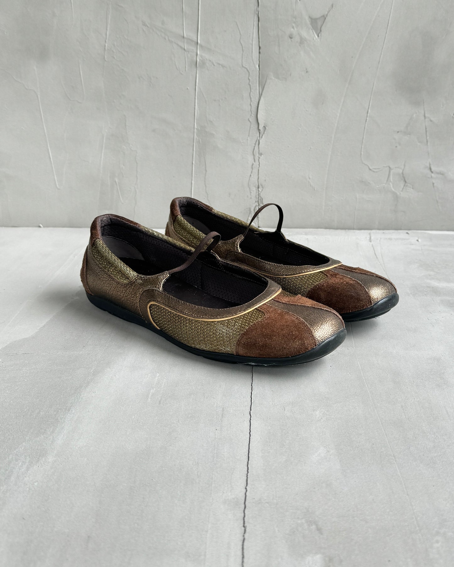 PRADA 2000'S BROWN & METALLIC SUEDE BALLET FLATS - EU 39 / UK 6 | UK 7, Brown