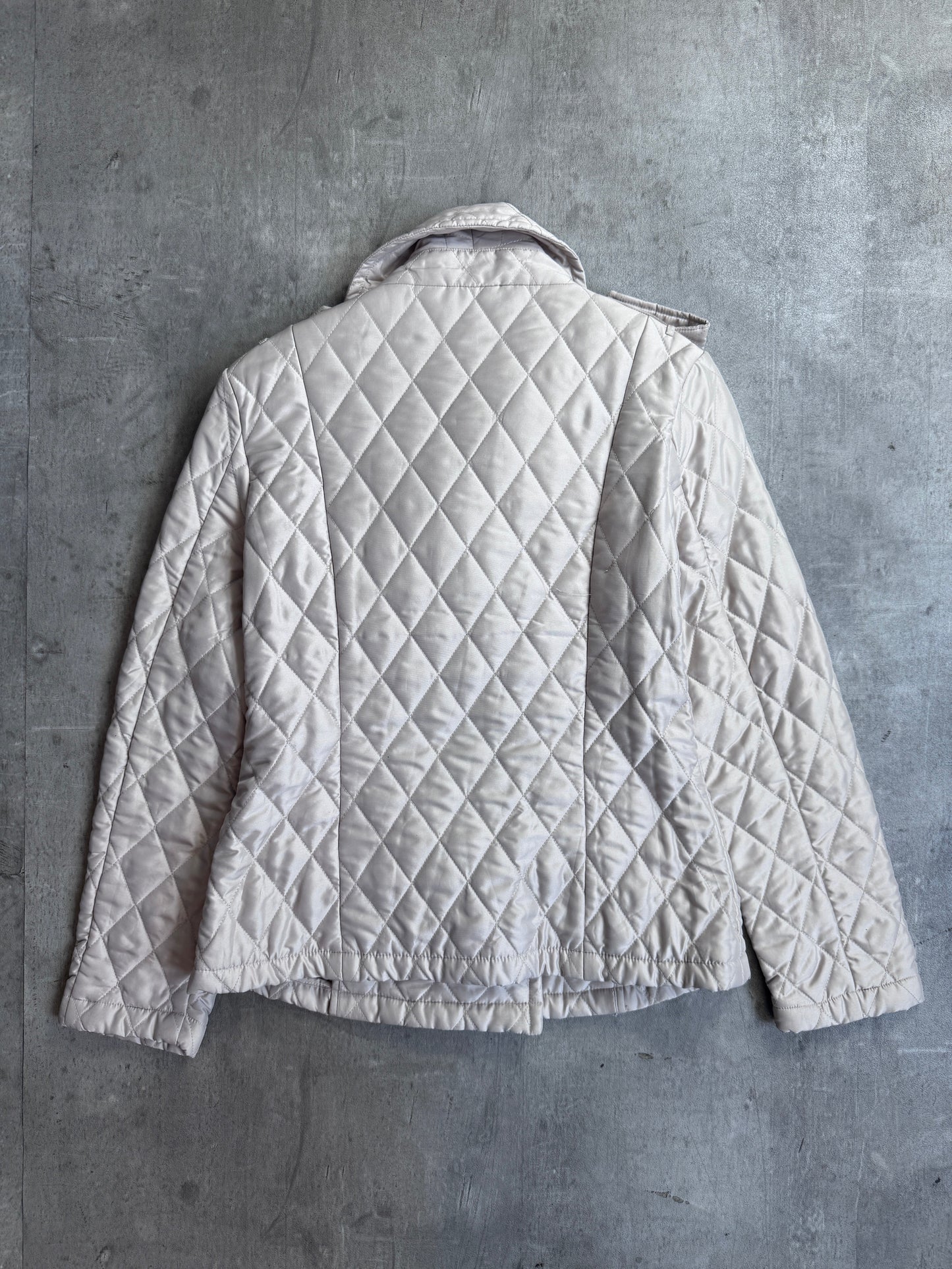 Burberry Cream Nova Check Lined Double Breasted Diamond Quilt Peacoat