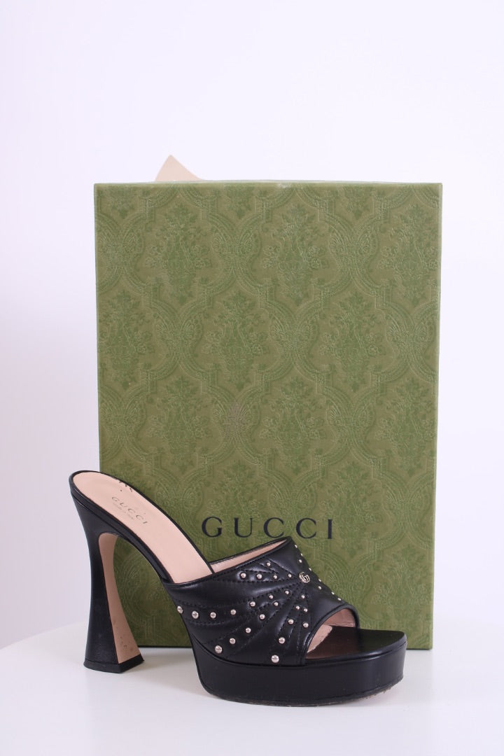 Gucci GG Studded Mule Heels Black 39 | DEFAULT TITLE, Black
