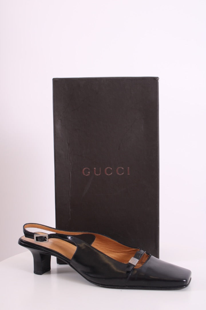 Gucci Square Toe Slingback Heels Black 40.5 | DEFAULT TITLE, Black