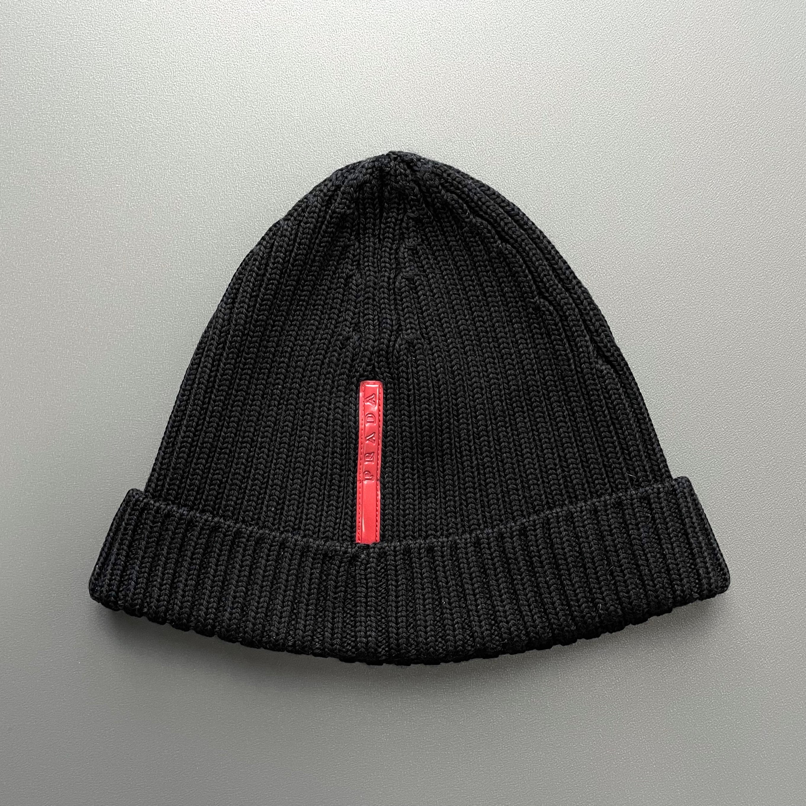 Prada Sport Black 00s Wool Ribbed Beanie – Known Source