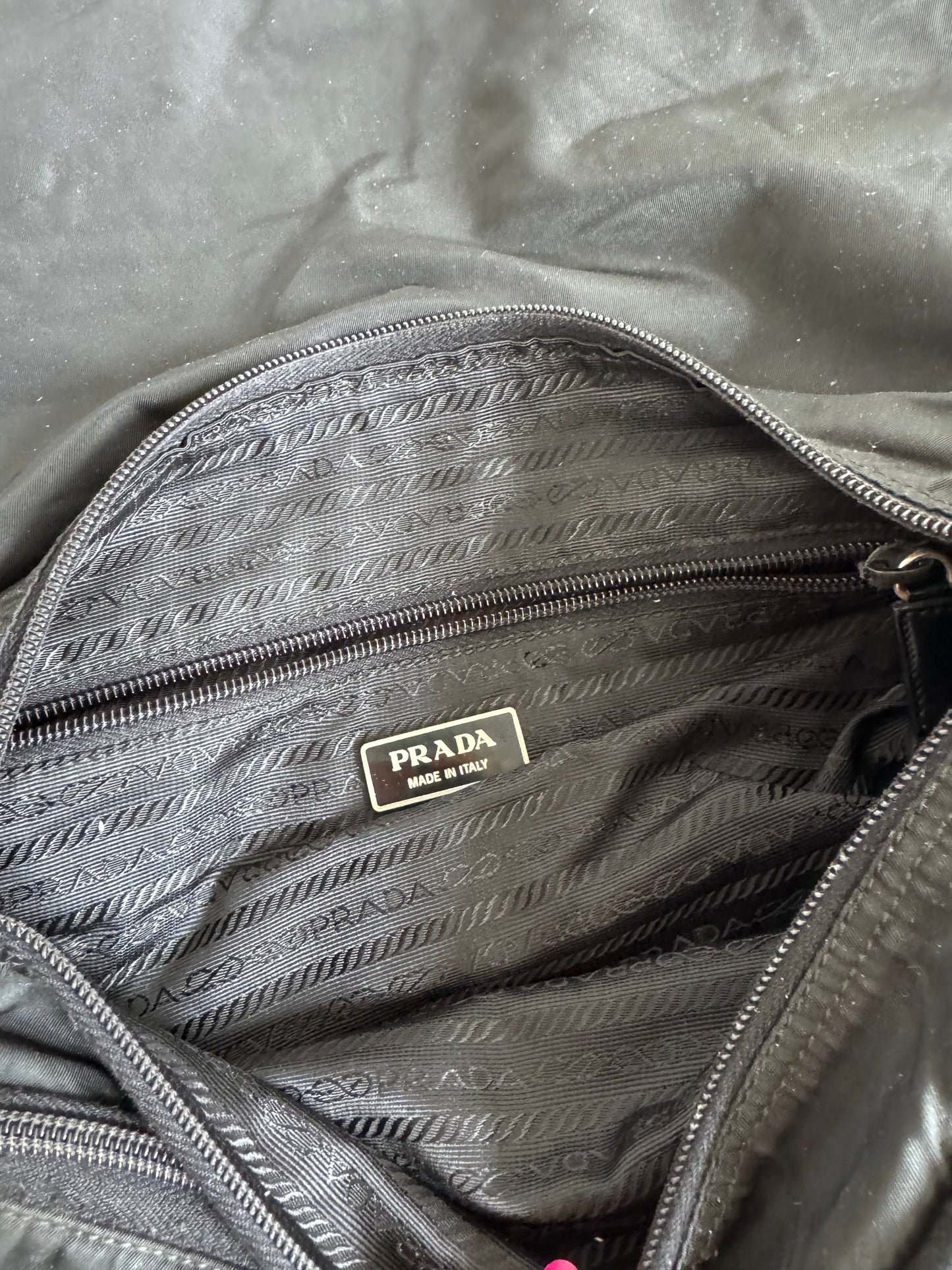 Prada Black Logo Plaque Nylon Messenger Bag