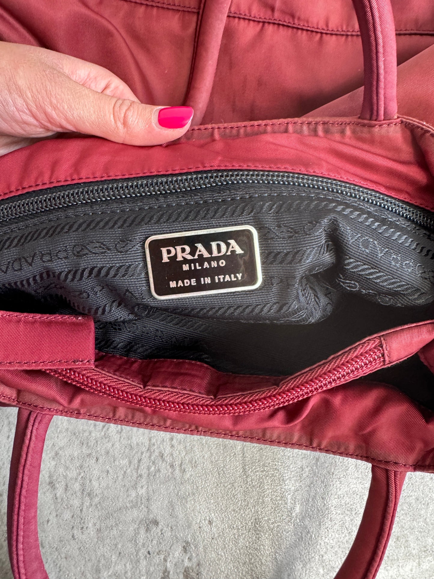 Prada Logo Plaque Red Nylon Top-Handle