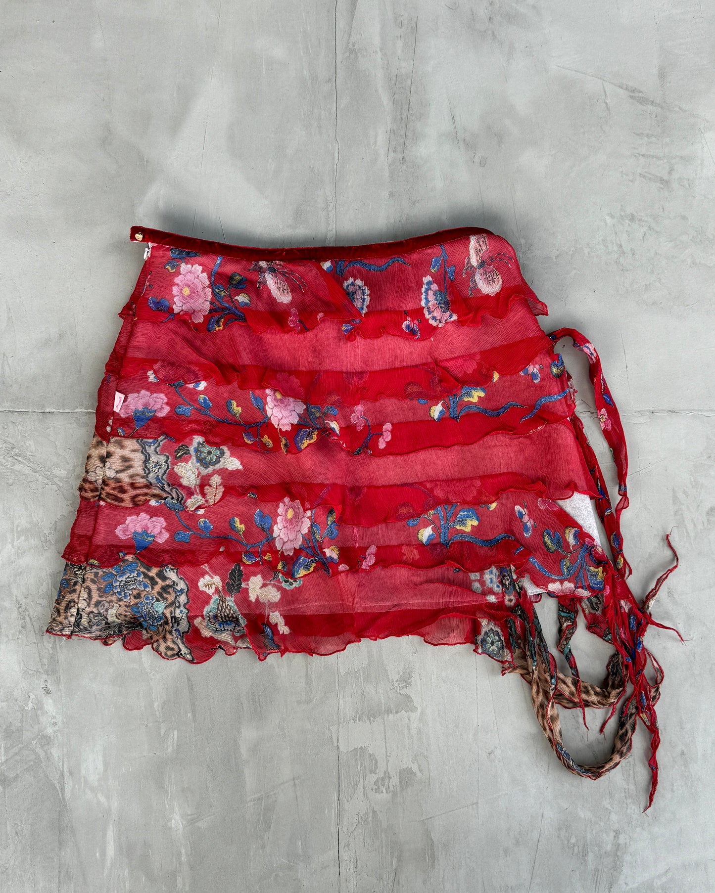 ROBERTO CAVALLI ANGLES TEXTURED MESH FLORAL SKIRT - L | Large, Red