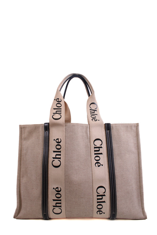 Chloe Woody Logo Canvas Tote Bag Beige Large | O/S, Beige