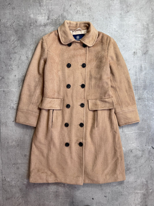 Aquascutum Tan Camel Wool Double Breasted Overcoat