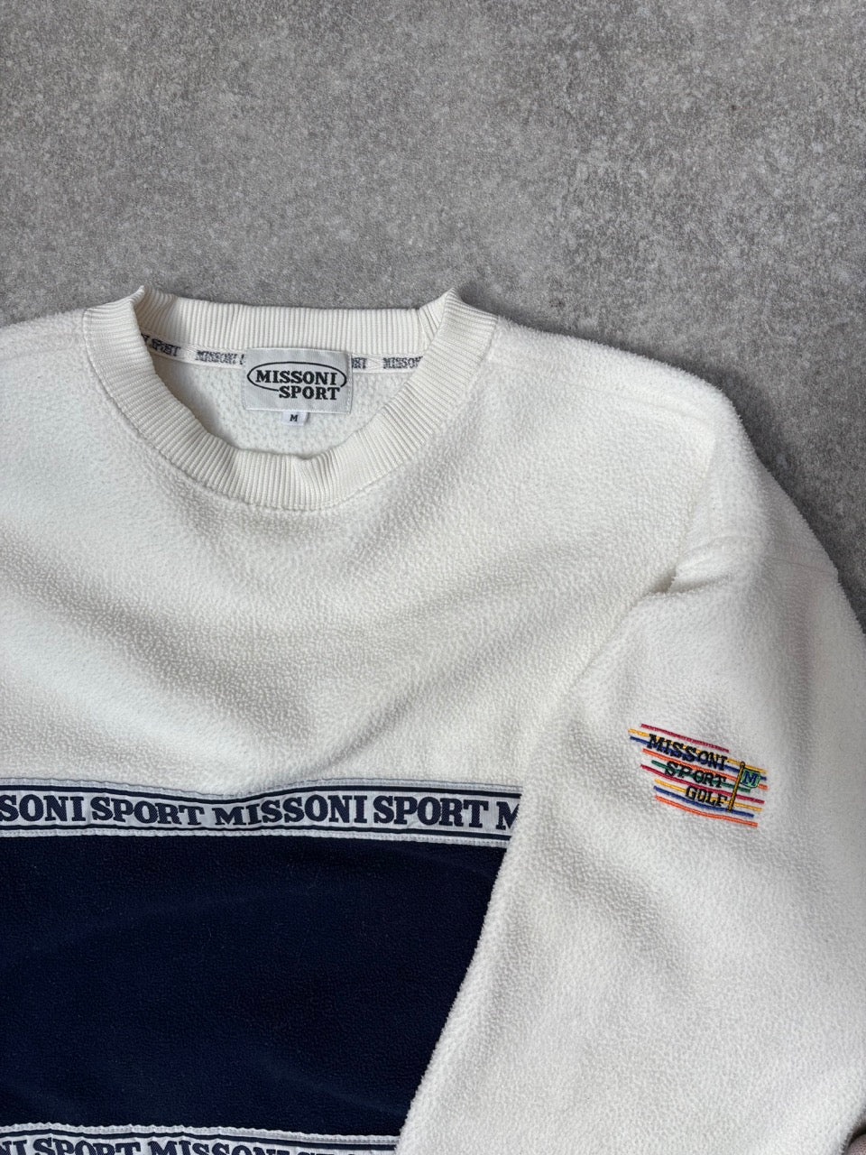 90s Missoni Sport Two Tone Logo Tape Fleece Sweater