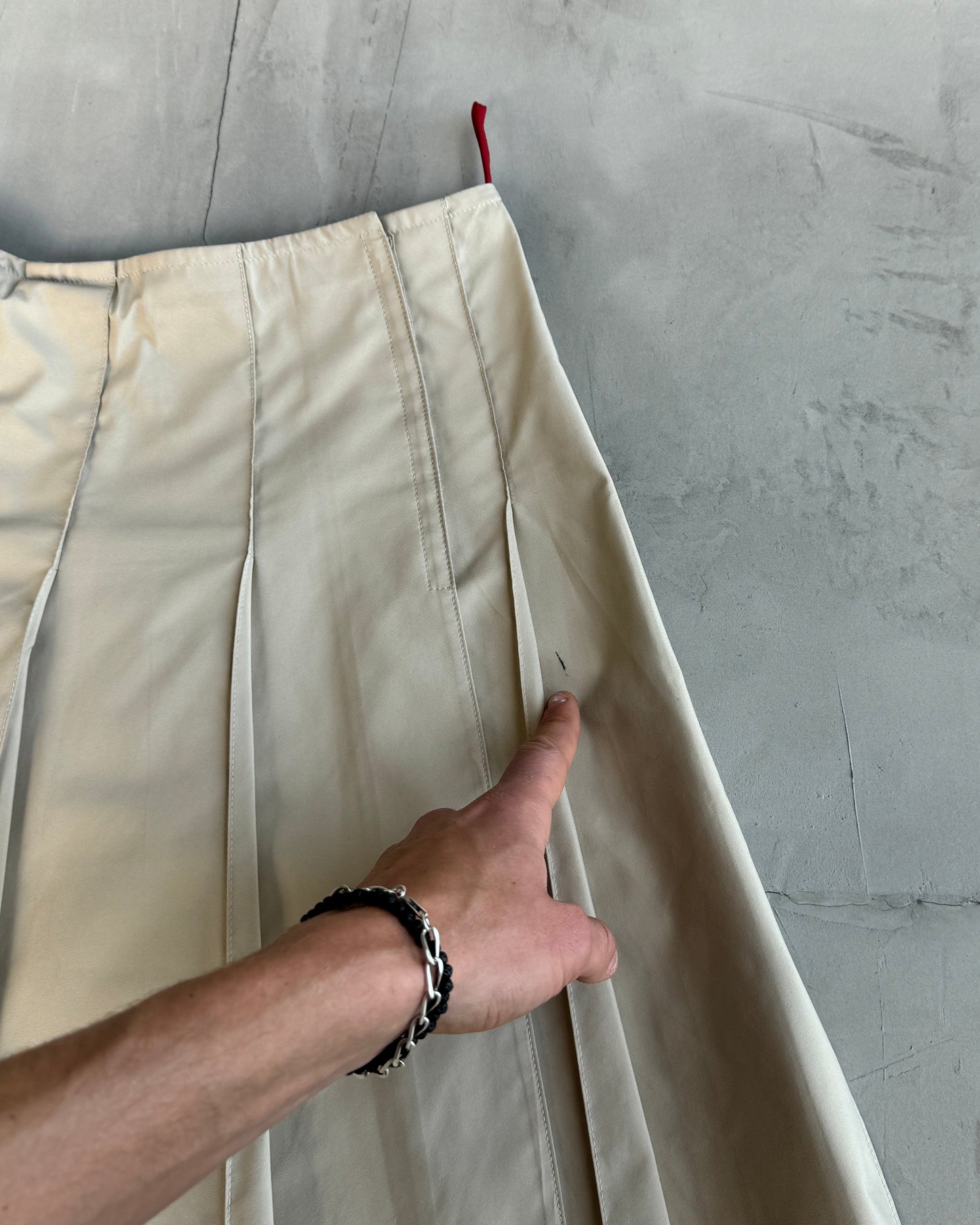 PRADA SPORT NYLON BEIGE PLEATED MIDI SKIRT - M | Medium, Beige