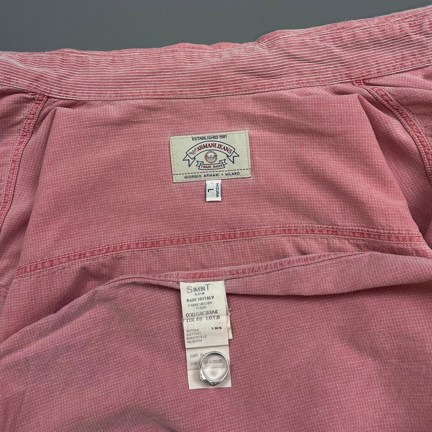 Armani Pink & White 90s Fine Detailed Shirt | Large, Pink
