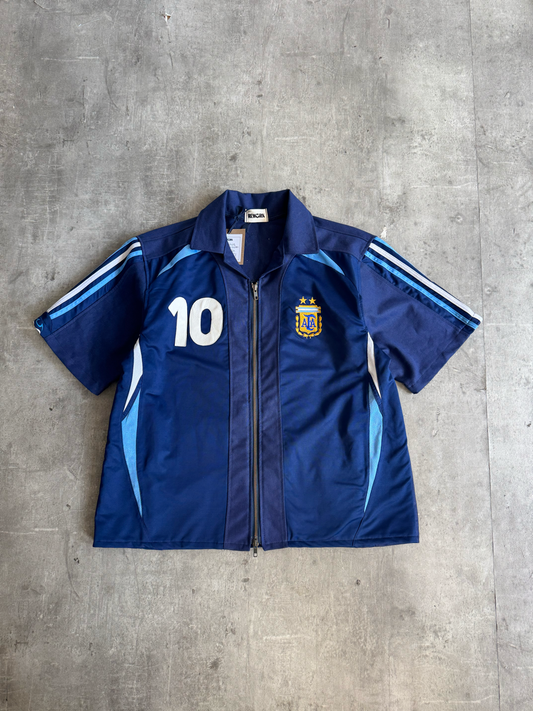 VT Rework: Argentina "Messi 10" Leather Embossed SS Zip Shirt | Large, Multicoloured