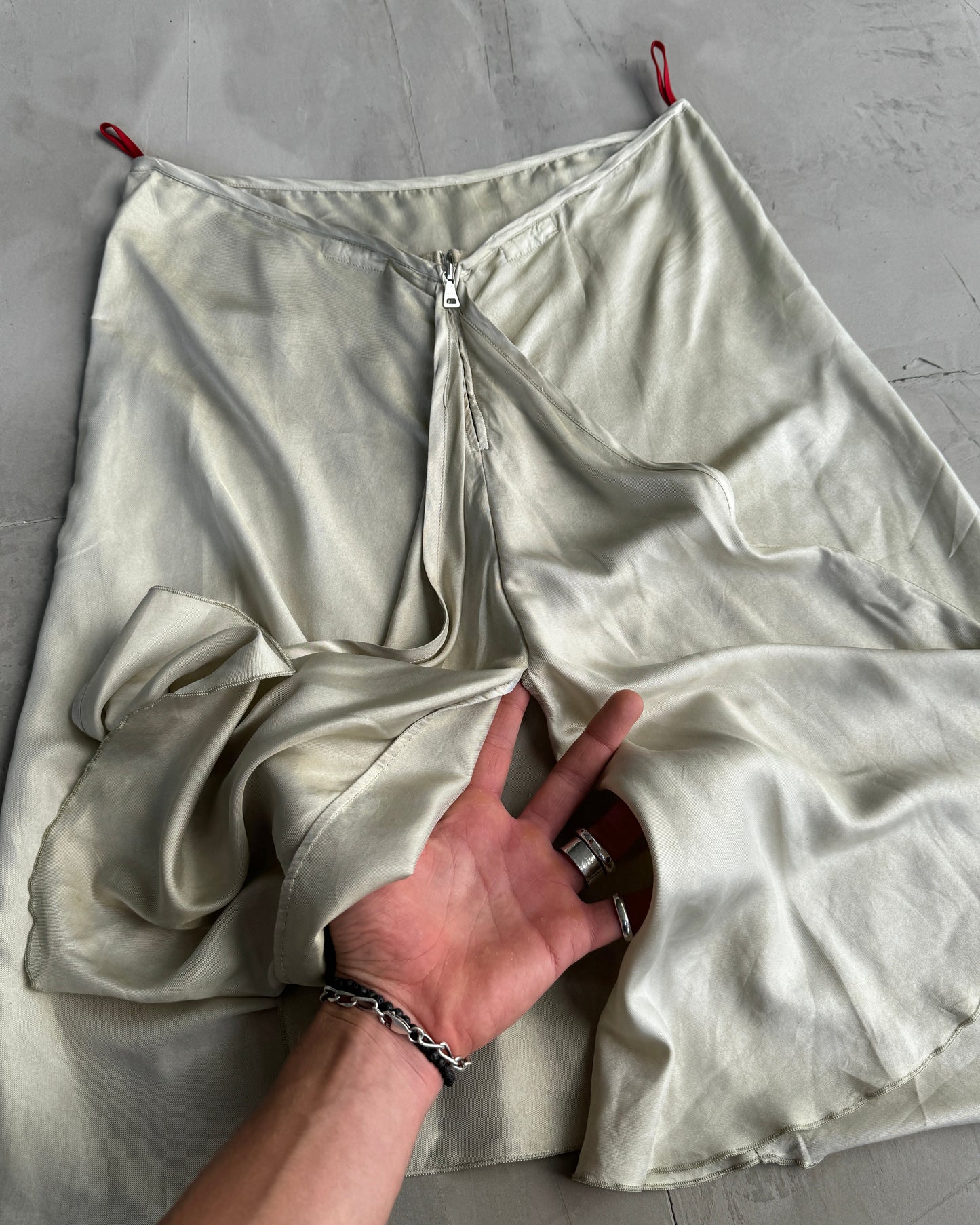 PRADA BEIGE SILK MIDI SKIRT - S/M | Medium, Beige
