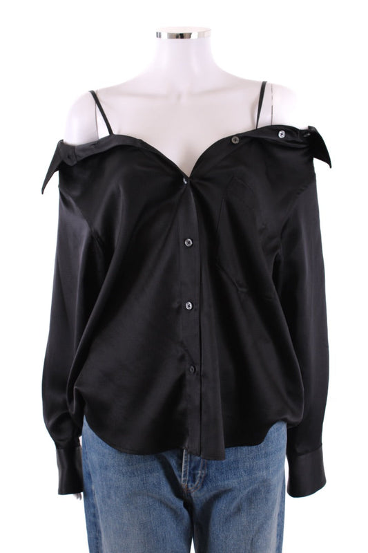 T By Alexander Wang L/S Satin Shirt Black M | Default Title, Black