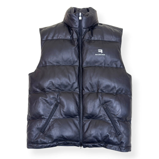 BALENCIAGA OVERSIZED SPORTY B SOFT LEATHER PUFFER VEST BLACK S | Small, Black