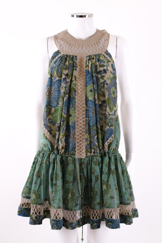 Zimmermann S/S Floral Crochet Neck Dress Blue/ Green 10 | Default Title, Blue