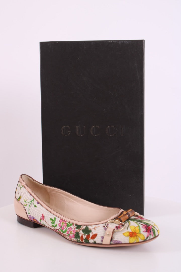 Gucci Floral Print Ballet Flats Cream/ Multi Colured 40 | DEFAULT TITLE, Cream
