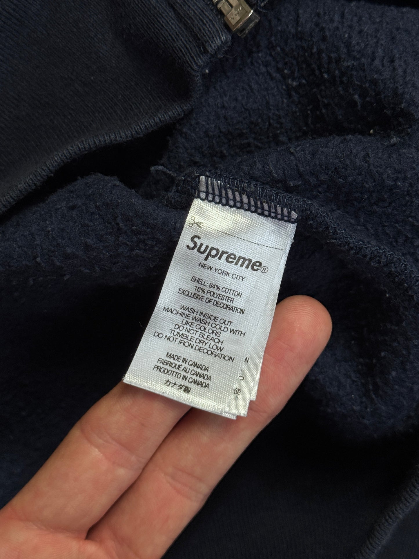 Supreme S Embroidered Logo Full Zip Navy Cotton Hoodie