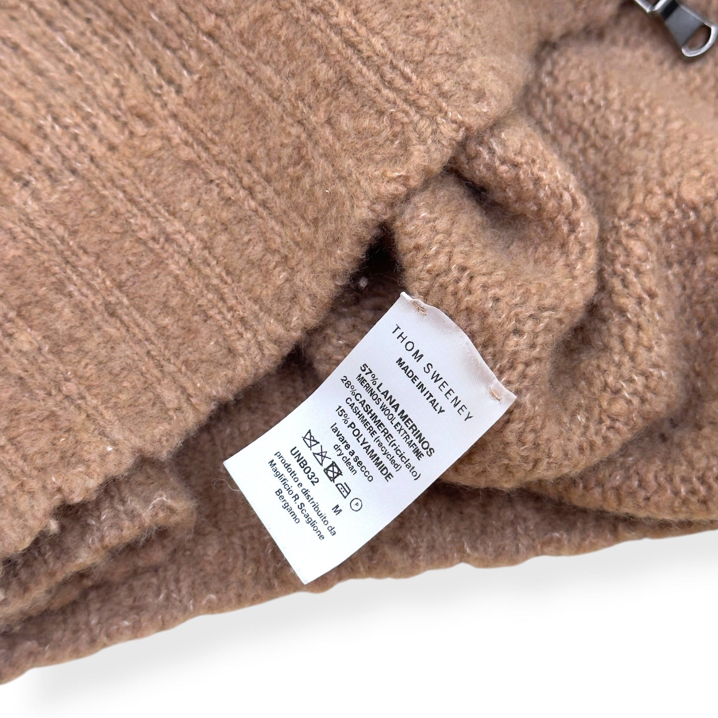 THOM SWEENEY MERINO / CASHMERE RIBBED ZIP-UP CARDIGAN CAMEL M | Medium, Camel