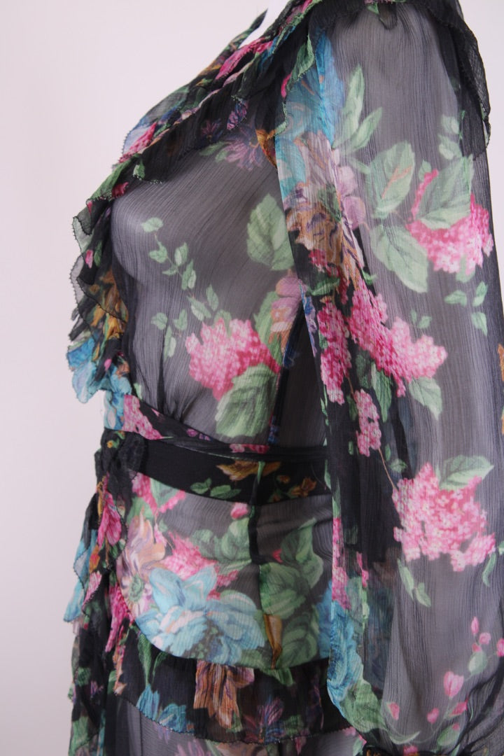 Zimmermann L/S Floral Wrap Dress Black/ Multi Coloured 8 | Default Title, Black