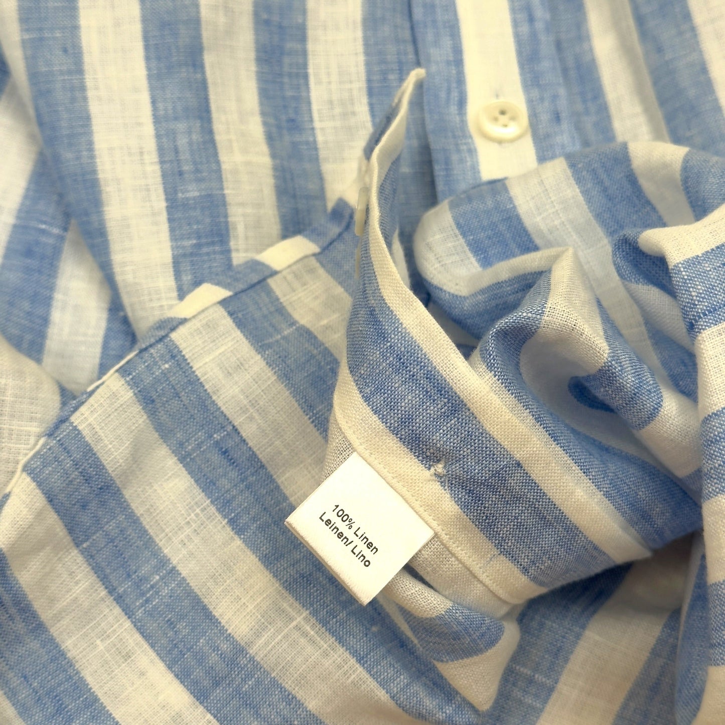 THOM SWEENEY STRIPED LINEN SHIRT BLUE WHITE 16 / L | Large, Blue