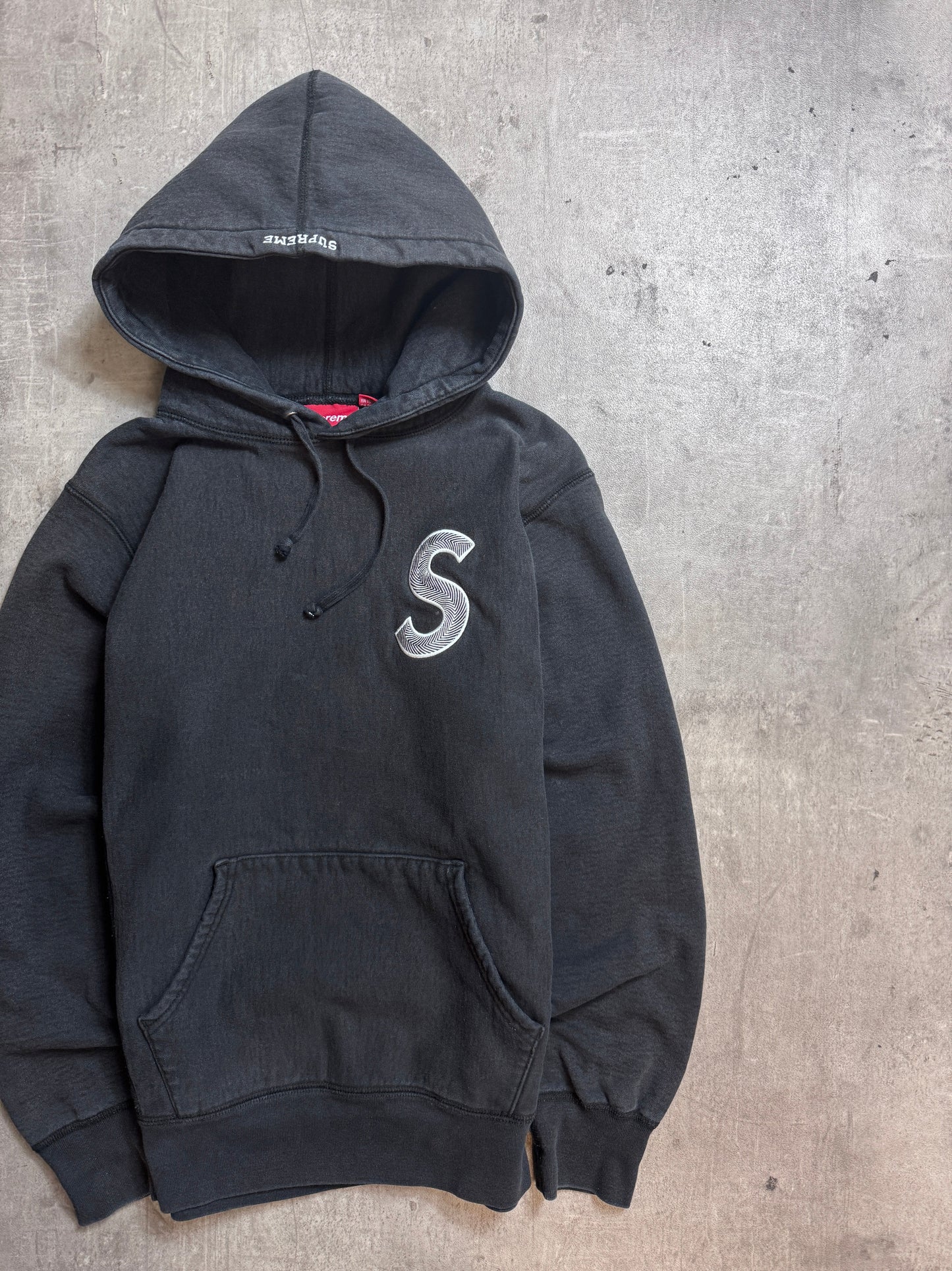 Supreme Embroidered S Logo Black Cotton Hoodie