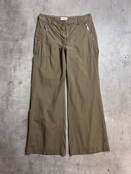 Moncler Khaki Low Waist Cotton Wide Leg Cargos