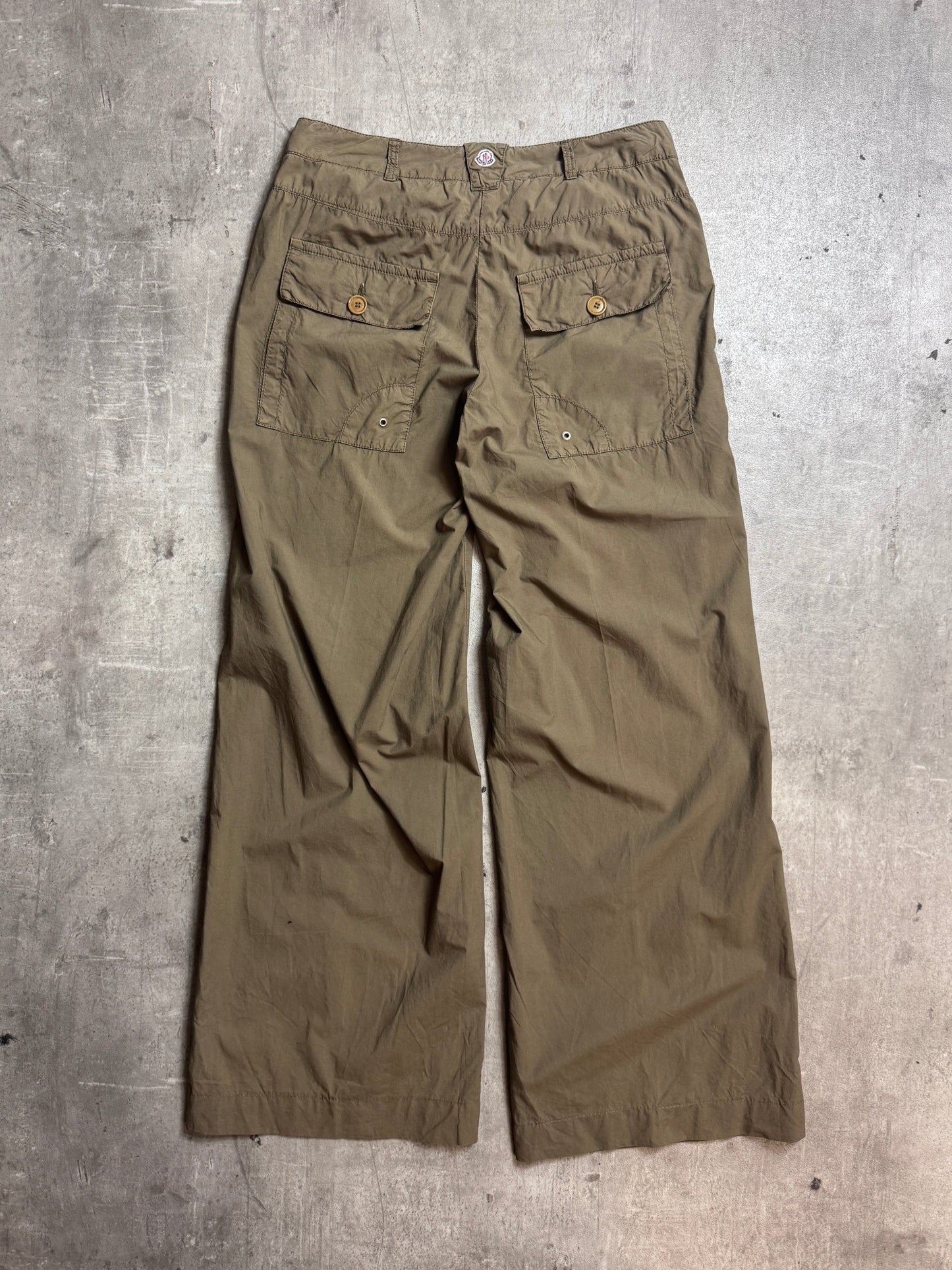 Moncler Khaki Low Waist Cotton Wide Leg Cargos