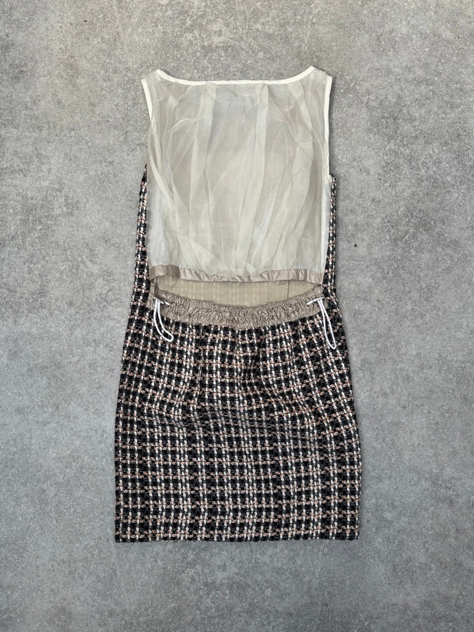 Sacai Sheers Panelled Tweed Fabric Midi Dress SC: 5782