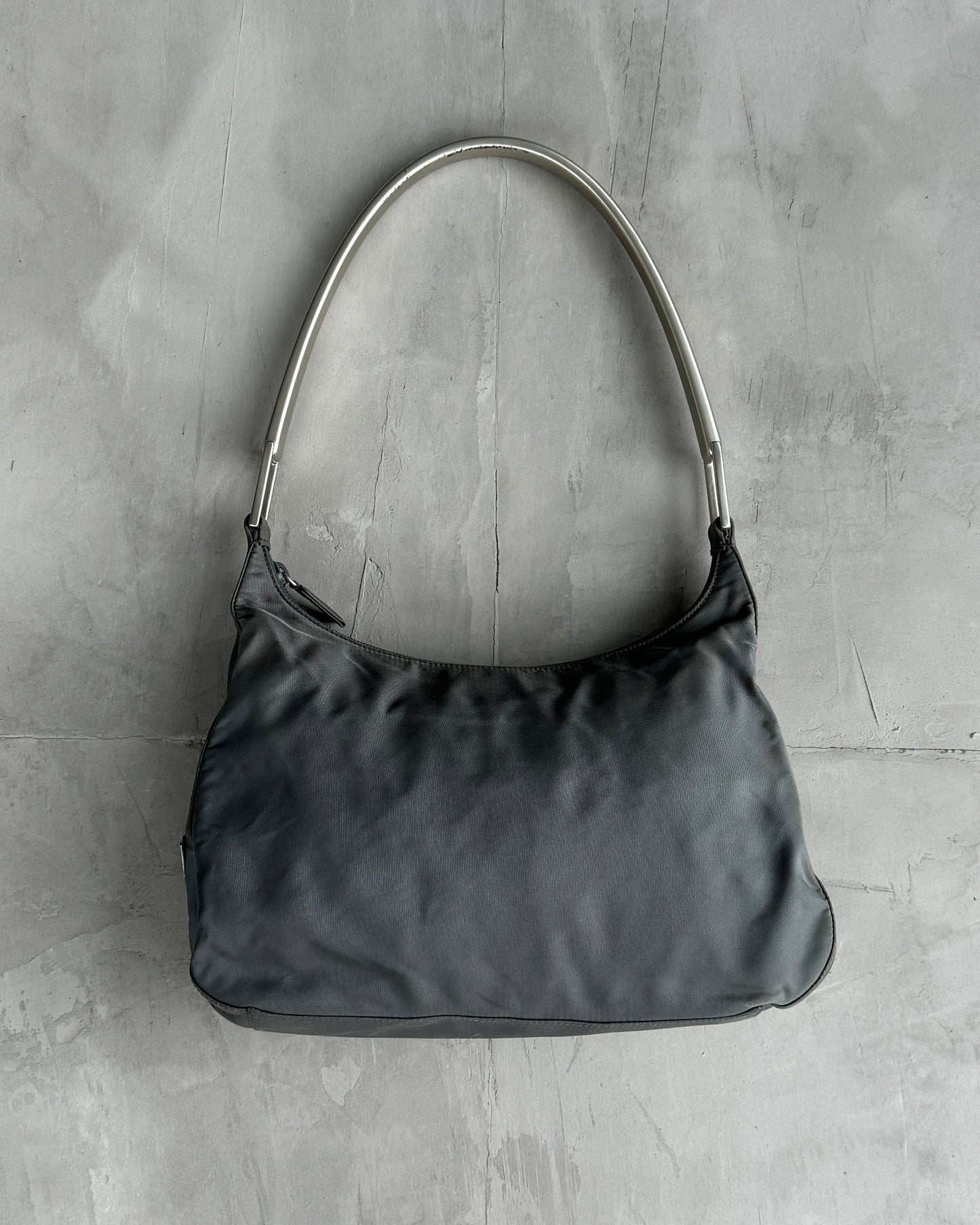 PRADA EARLY-2000'S NYLON & CHROME SHOULDER BAG | O/S, Grey